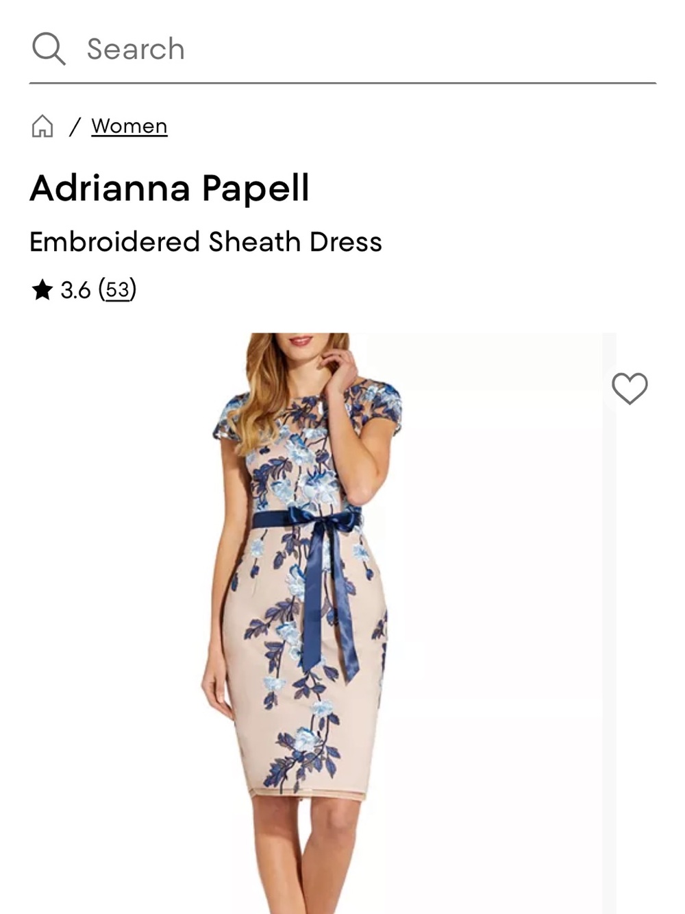 Adrianna Papell Blush Pink Midi Sheath Dress with Blue Floral Embroidery